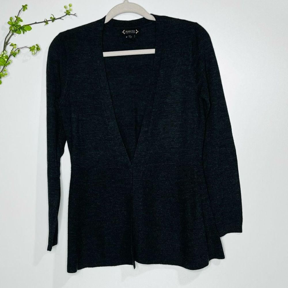 Nanette Lepore Charcoal Gray Cardigan Sweater Extra-fine Merino Wool Blend